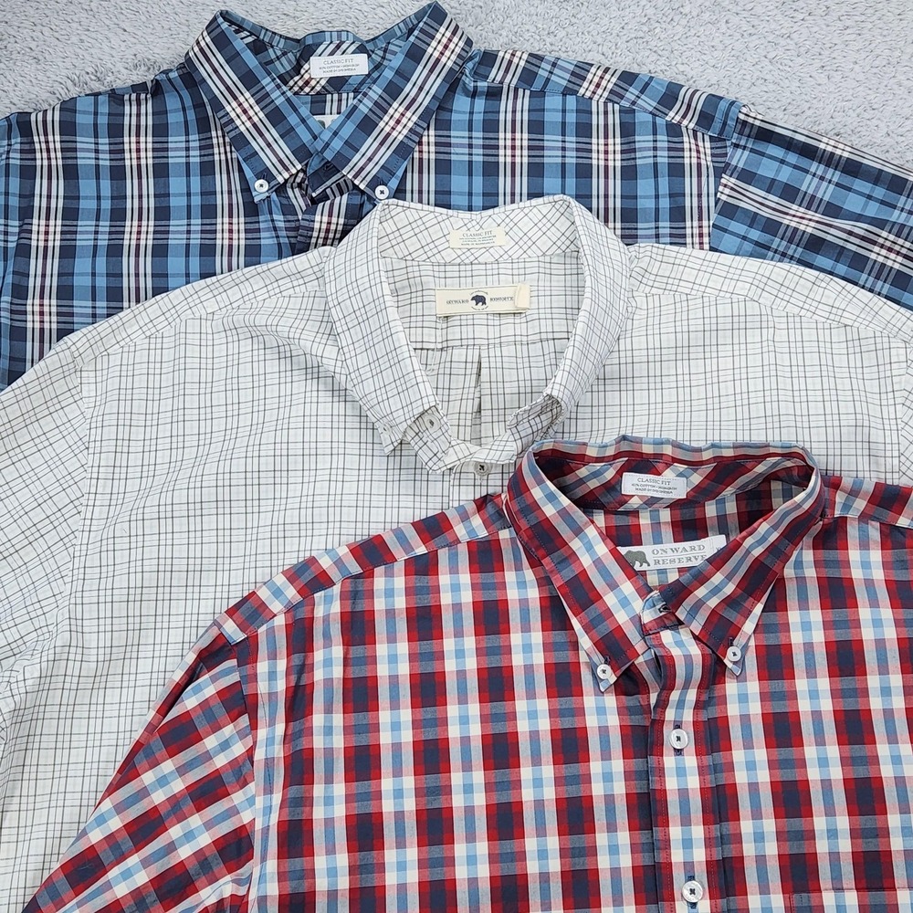 Lot 3 Onward Reserve Shirts Mens XL Classic Fit L/S Multicolor Plaid Button Down